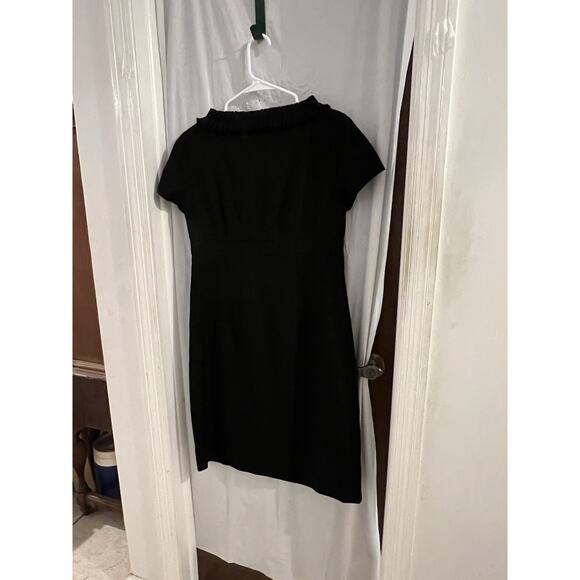 Boden Black Ruffle Neck Wool Midi Sheath Dress Sz 8 - Picture 6 of 8